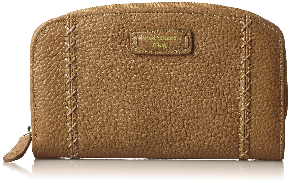 Kansai Yamamoto Famu MJ4504 Bi-Fold Wallet with Round Zipper Type Coin Purse, Middle Size, Beige