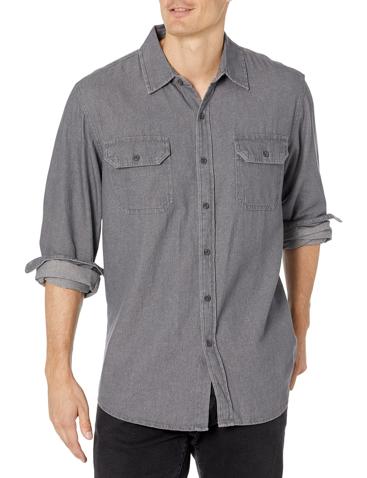 Long Sleeve Classic Woven Shirt, Grey, 3X