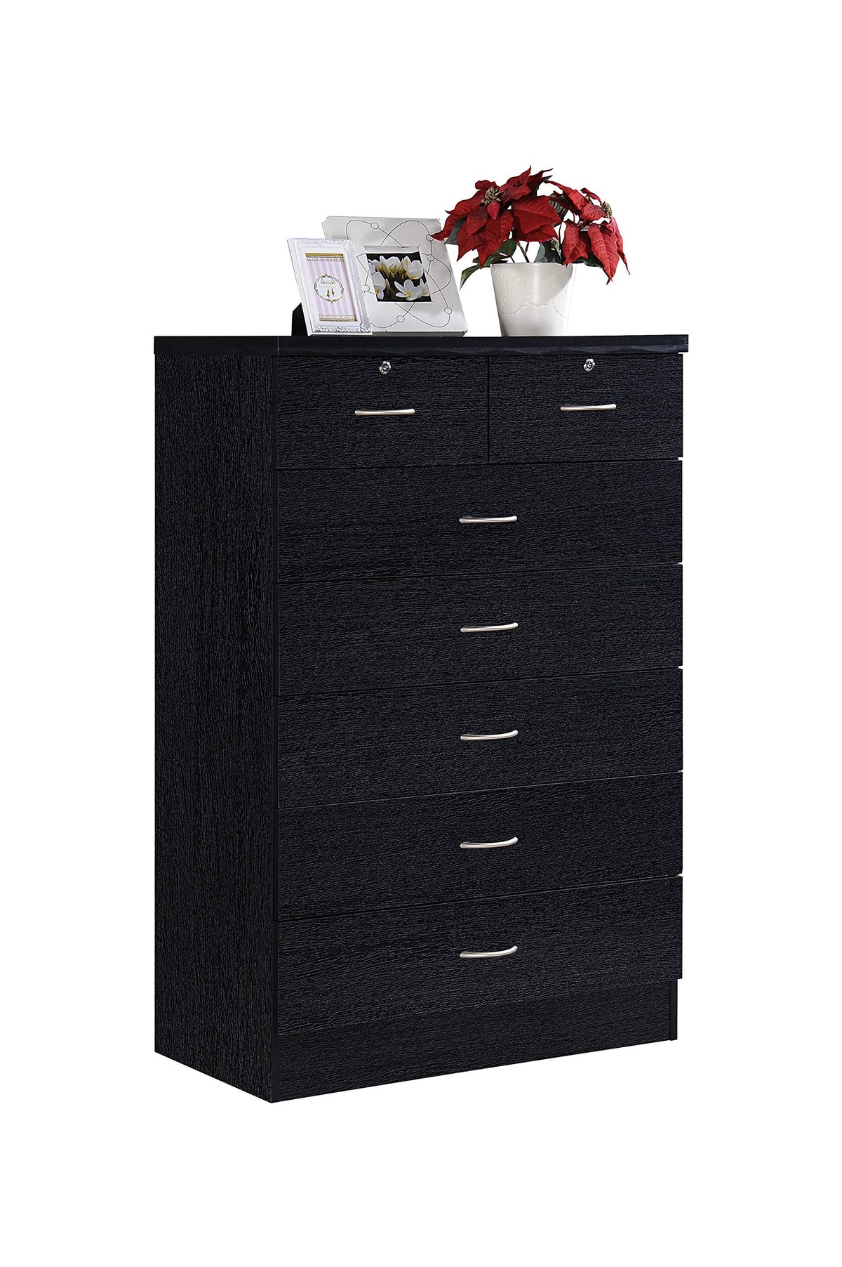 HODEDAH 7 Drawer Wood Dresser for Bedroom, 31.5 inch Wide Chest of Drawers, with 2 Locks on the Top Drawers, Storage Organization Unit for Clothing, Black