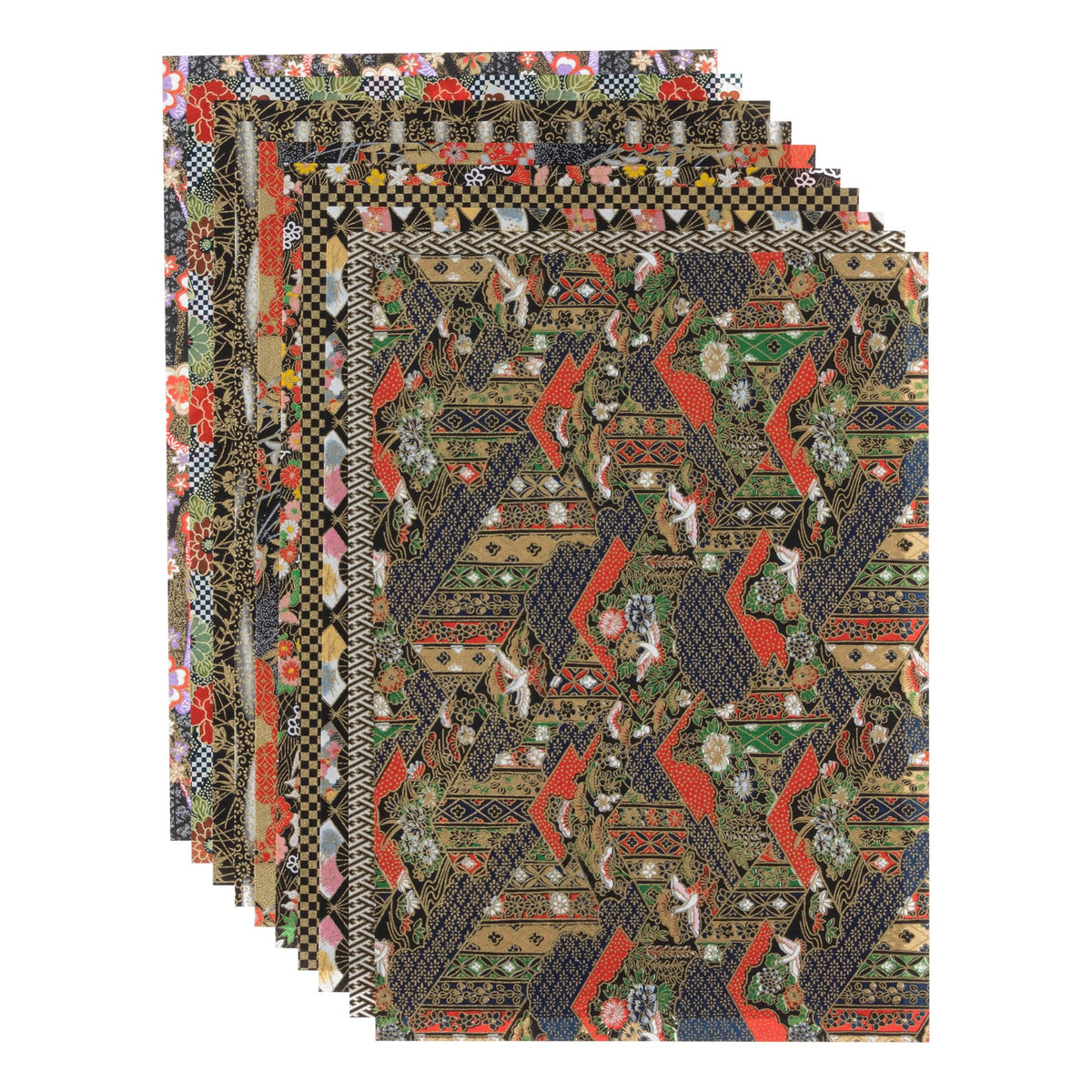Chiyogami Yuzen Washi B4 Size, 10 Patterns, 10 Sheets (10 Black Sheets)
