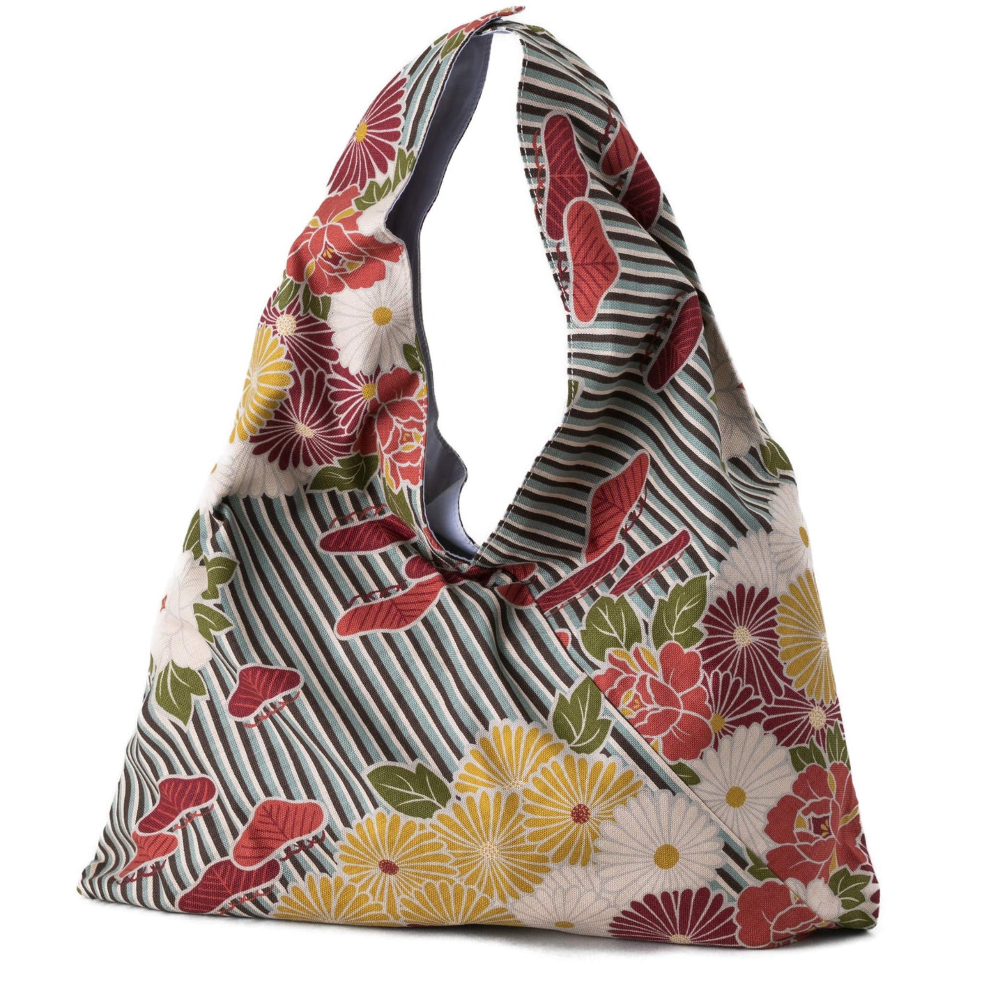 NOREN Japnese Furoshiki Toto Ultralight Foldable (Retro Flower - Line Blue) Washable/Reusable Grocery, Travel, shopping, Extra Bag