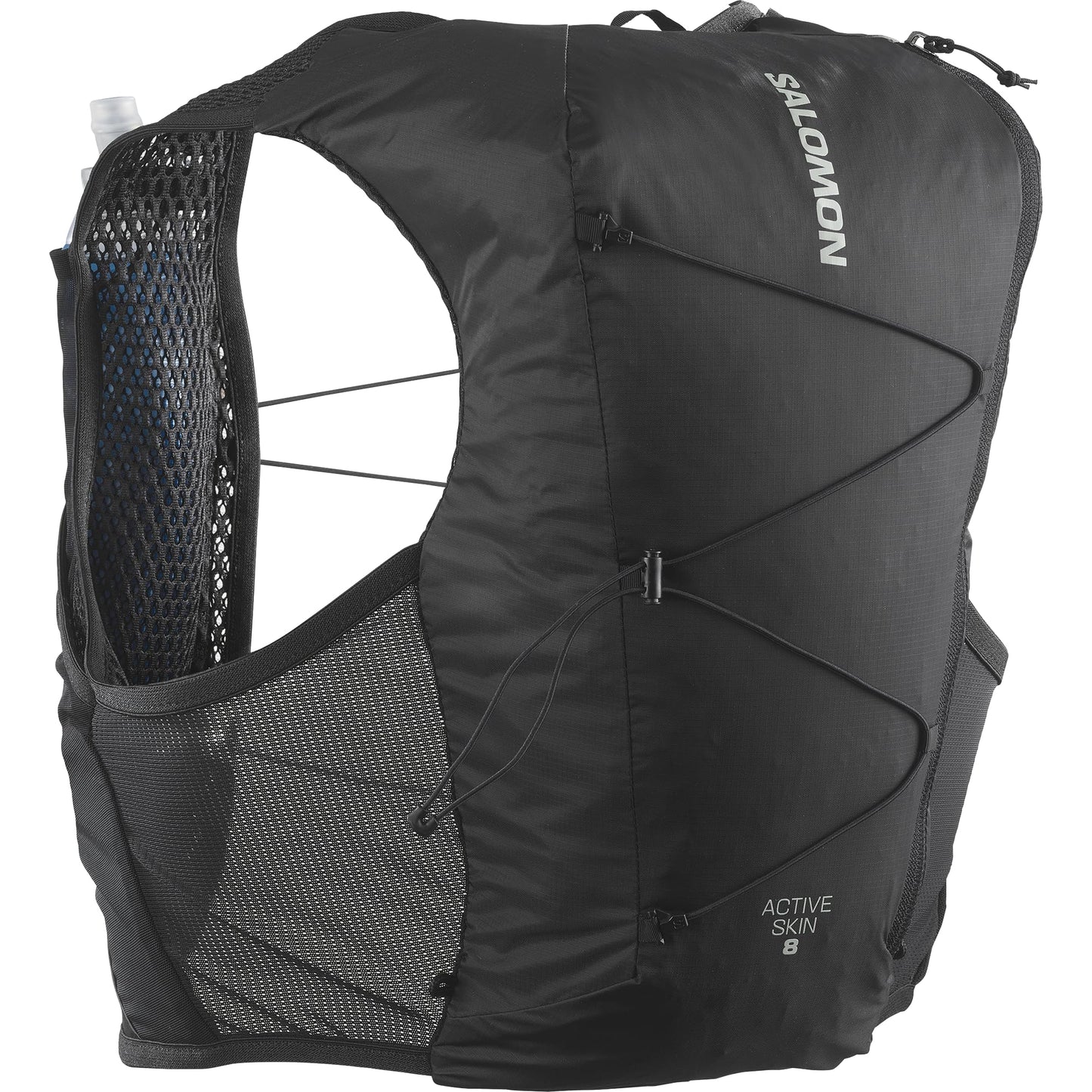 Salomon Unisex Active Skin 8, Hydration & Storage Vest with 500ml Flasks Included - Black / Metal - XS