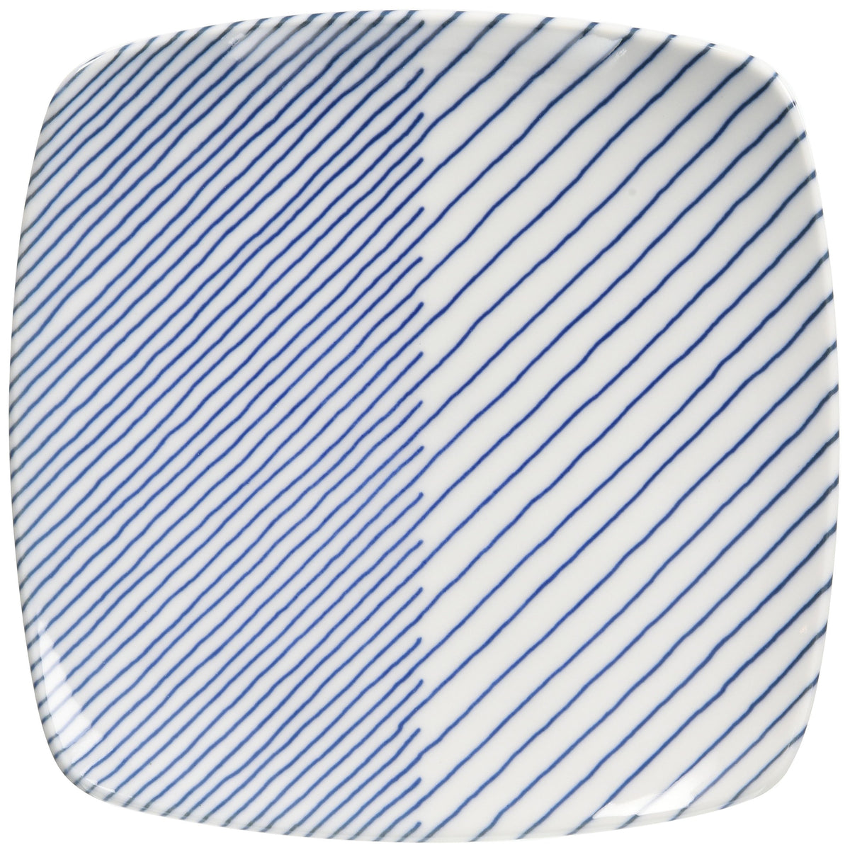 Hakusan Porcelain Counter Square Inner Plate, Blue, Approx. 6.5 x 6.5 x 1.1 inches (16.5 x 16.5 x 2.8 cm), Layered Stripes, KASANEJIMA Hasami Ware, Made in Japan