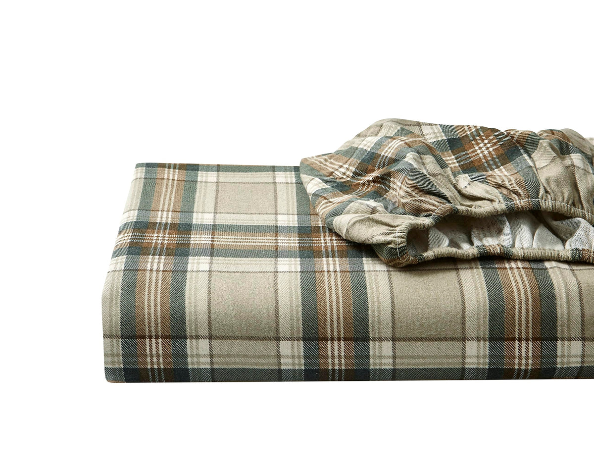 Eddie Bauer - Flannel Sheets King Size, Anti-Pilling & Wrinkle Resistant Cotton, Touchably Soft for All-Season Comfort - Bed Sheets with Matching Pillowcases & Fitted Sheet (Edgewood Plaid Green)