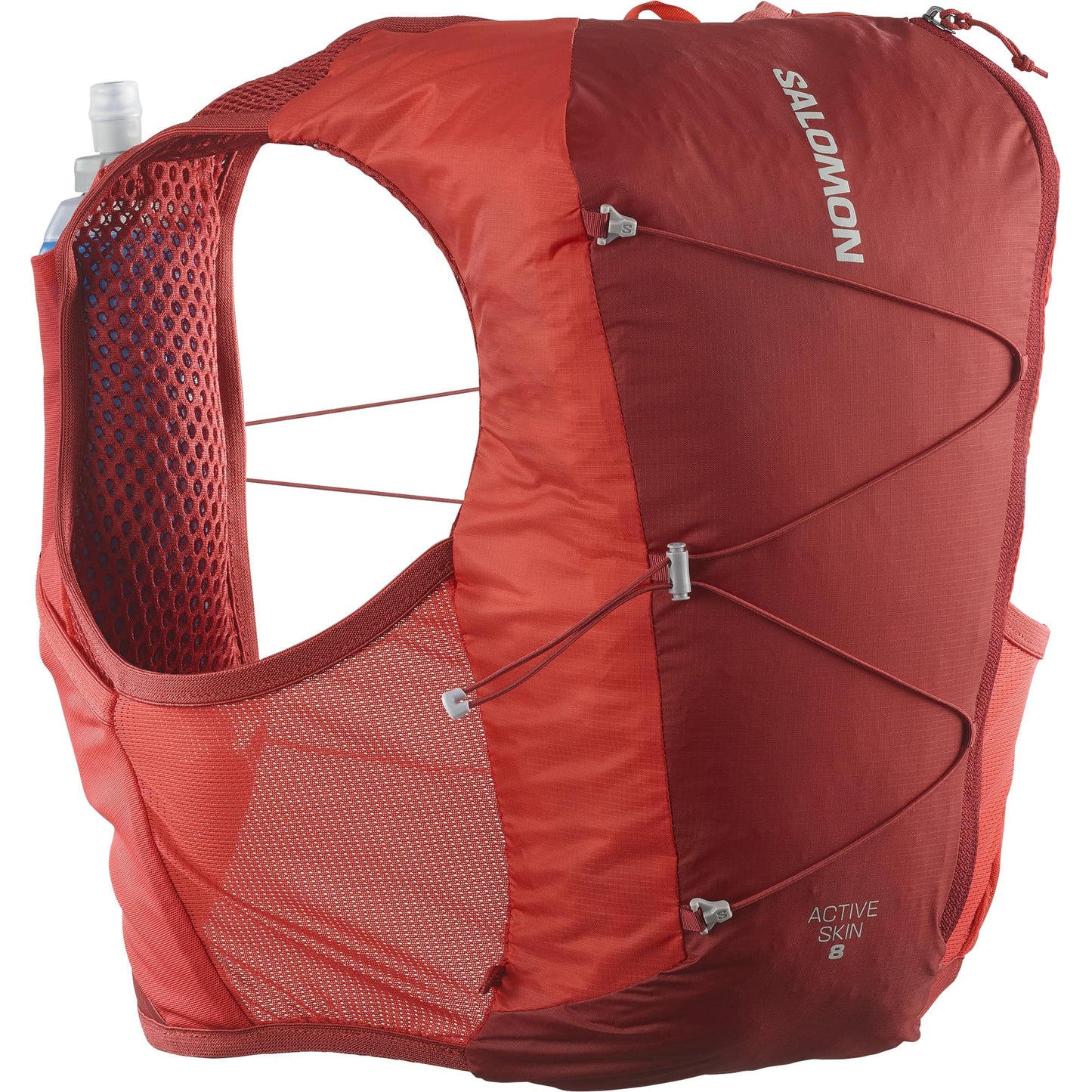 Salomon Unisex Active Skin 8, Hydration & Storage Vest with 500ml Flasks Included - RED Dahlia / HIGH Risk RED - L