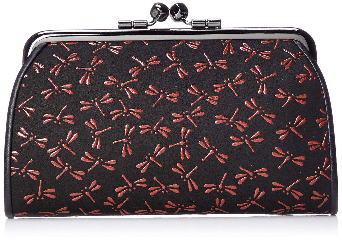 Indenya 340 Parent-Child Coin Purse, Black Deerskin x Red Lacquer Dragonfly Pattern 1501-21-008
