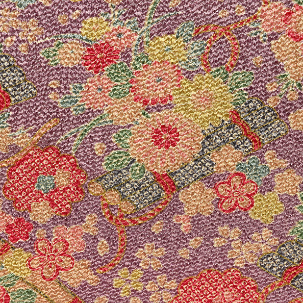 NBK DS08-04-10M Crepe Gold Flower Pattern Purple Width Approx. 27.6 x 32.8 ft (70 x 10 m) Cut Cut