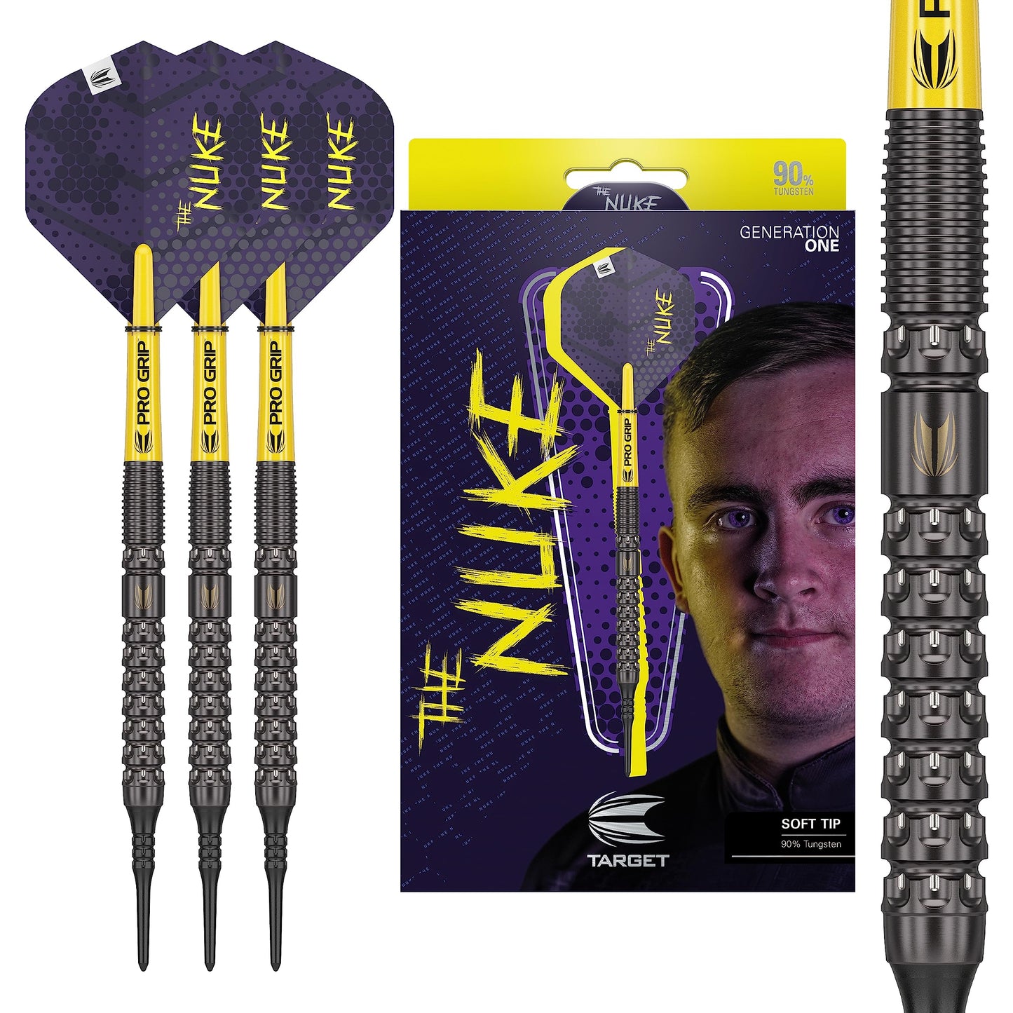 Target Darts Luke Littler Generation 1 Soft Tip Darts, 90% Tungsten Dart, 19G | Pixel Tip Dart Set, Player Edition Soft Tip Electronic Darts Set with Pro Grip Shafts & No.2 Flights
