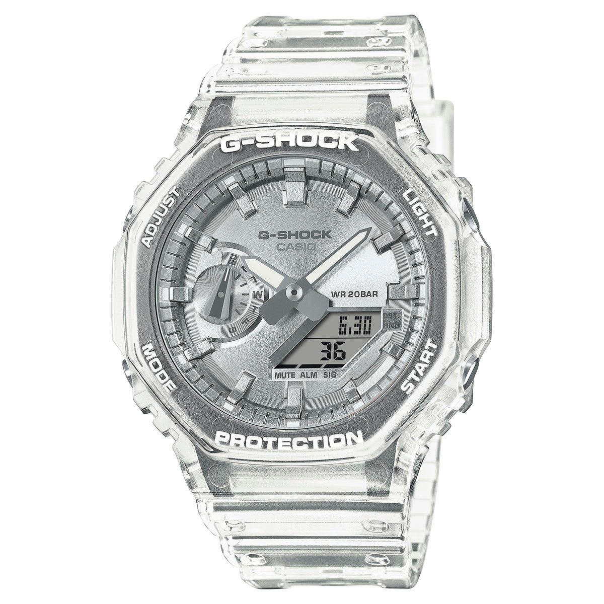 Casio G-Shock Octagonal Silver Dial Translucent Resin Watch GA2100BM-7A8