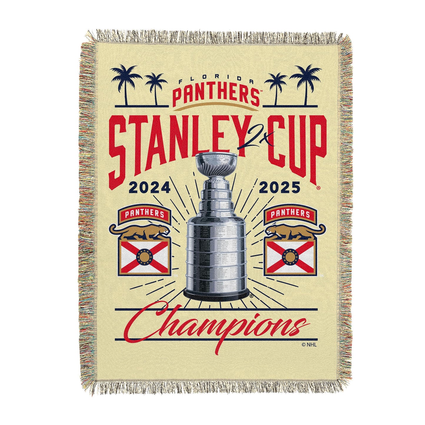 Northwest Florida Panthers 2025 Stanley Cup Champions Recorded Woven Tapestry Throw Blanket – Official NHL, 48 x 60 Inches, Decorative Fringed Edges, Soft Polyester, Team Logo, Championship Gift