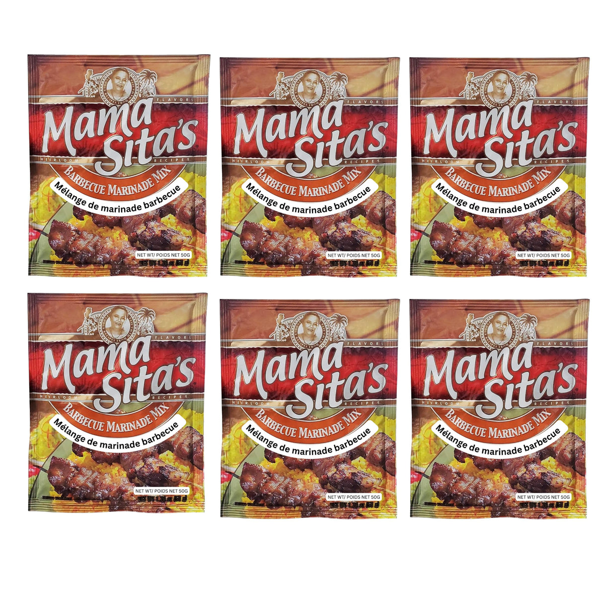 Mama Sita's Barbecue Marinade Mix, Six(6) Pack, 1.76 oz(50g)