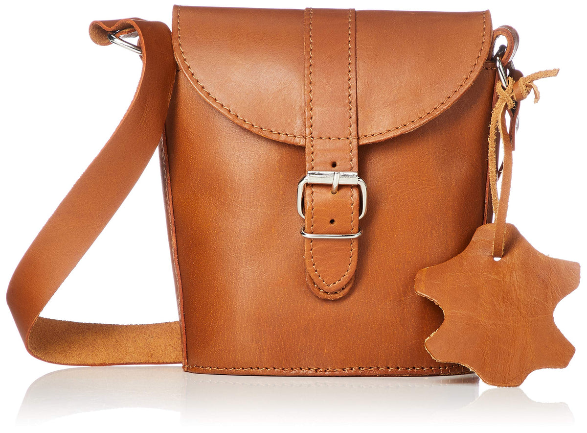 Paul Marius AUT-14-2BR Leather Mini Shoulder with Bucket Flap, Brown