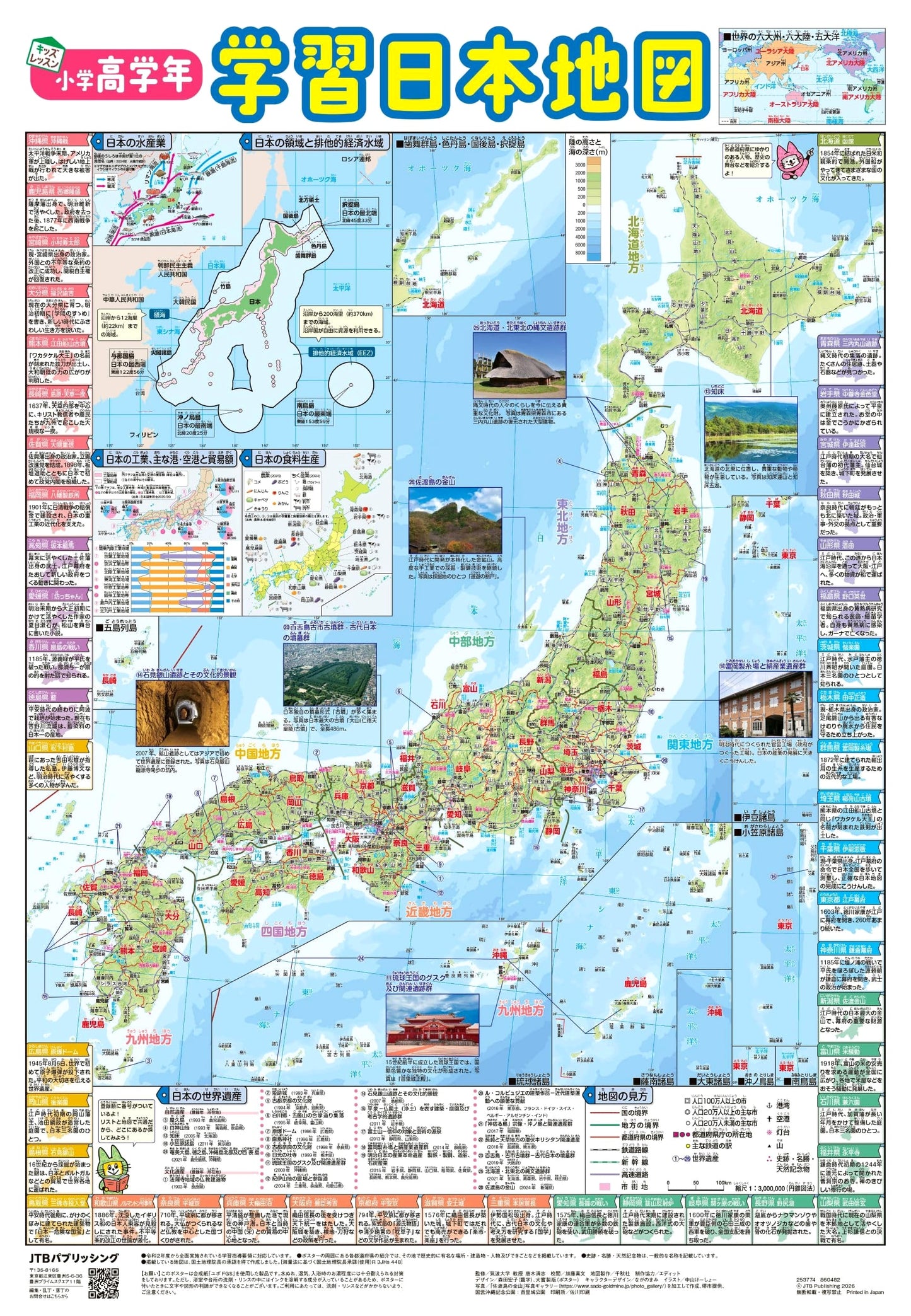 Elementary School Japanese Geography Map (Kids' Lesson Learning Poster)