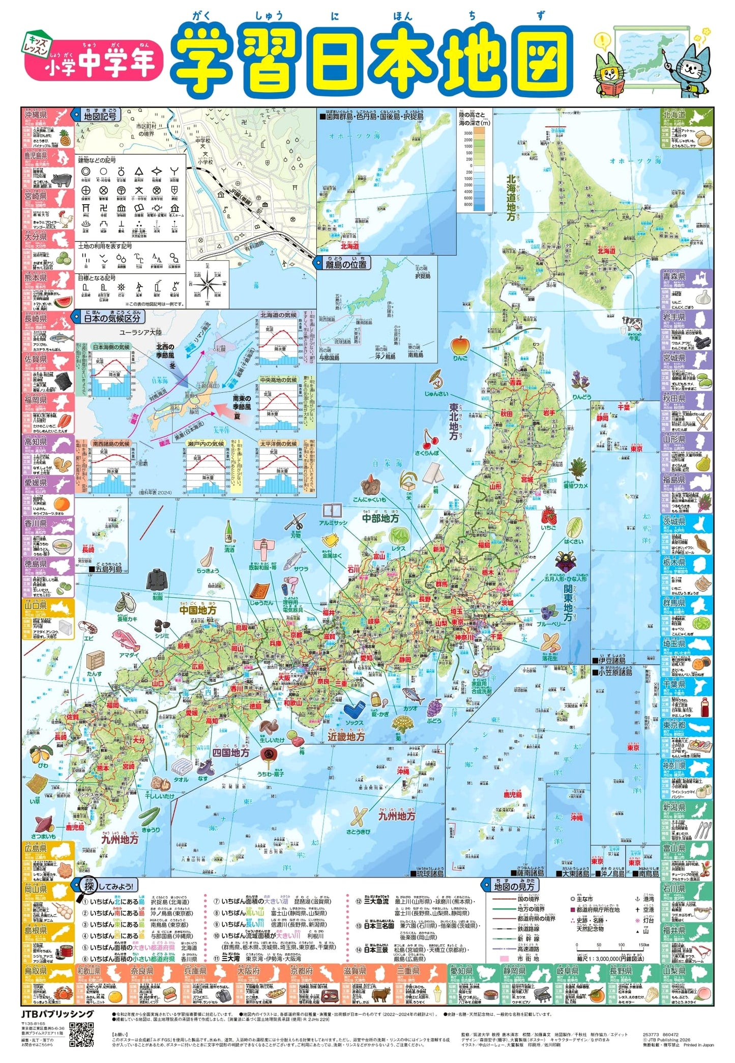 Elementary School Japanese Geography Map Poster for Grades 3-4