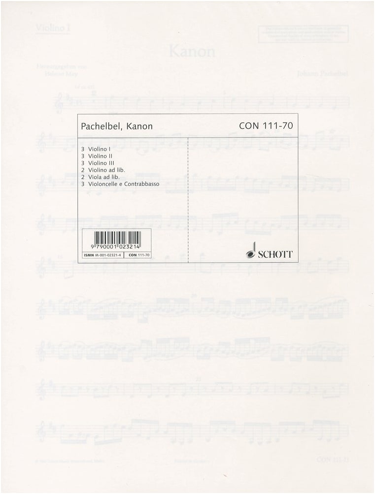 Pachelbel's Canon in D Major: Orchestra String Part Score Set (3-3-3-(2)-(2)-3)