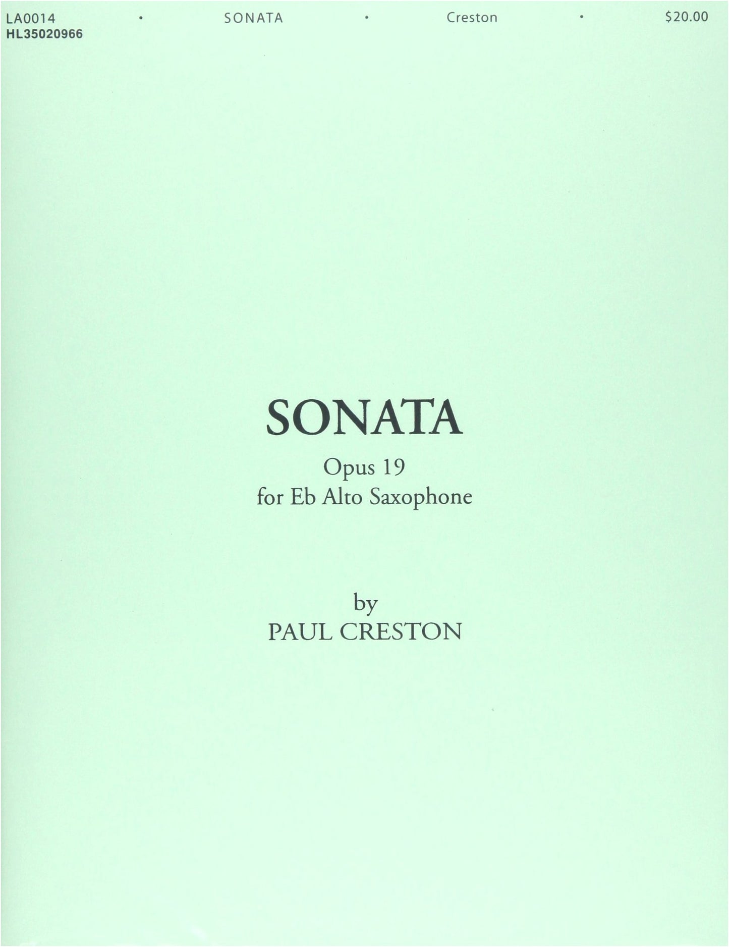 Paul Creston: Saxophone Sonata Op. 19 with Piano Accompaniment