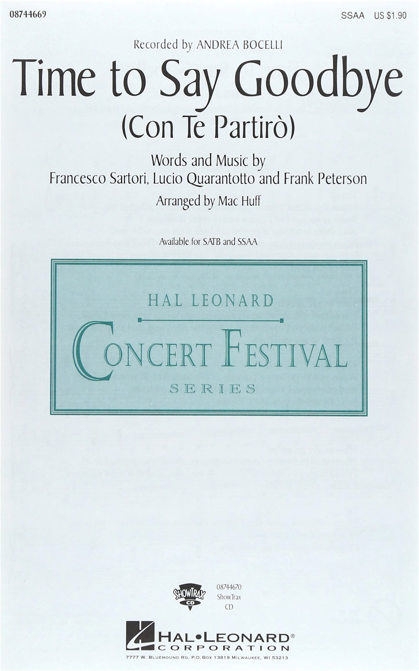 Andrea Bocelli: Time to Say Goodbye - Choral Works Arrangement by Hal Leonard
