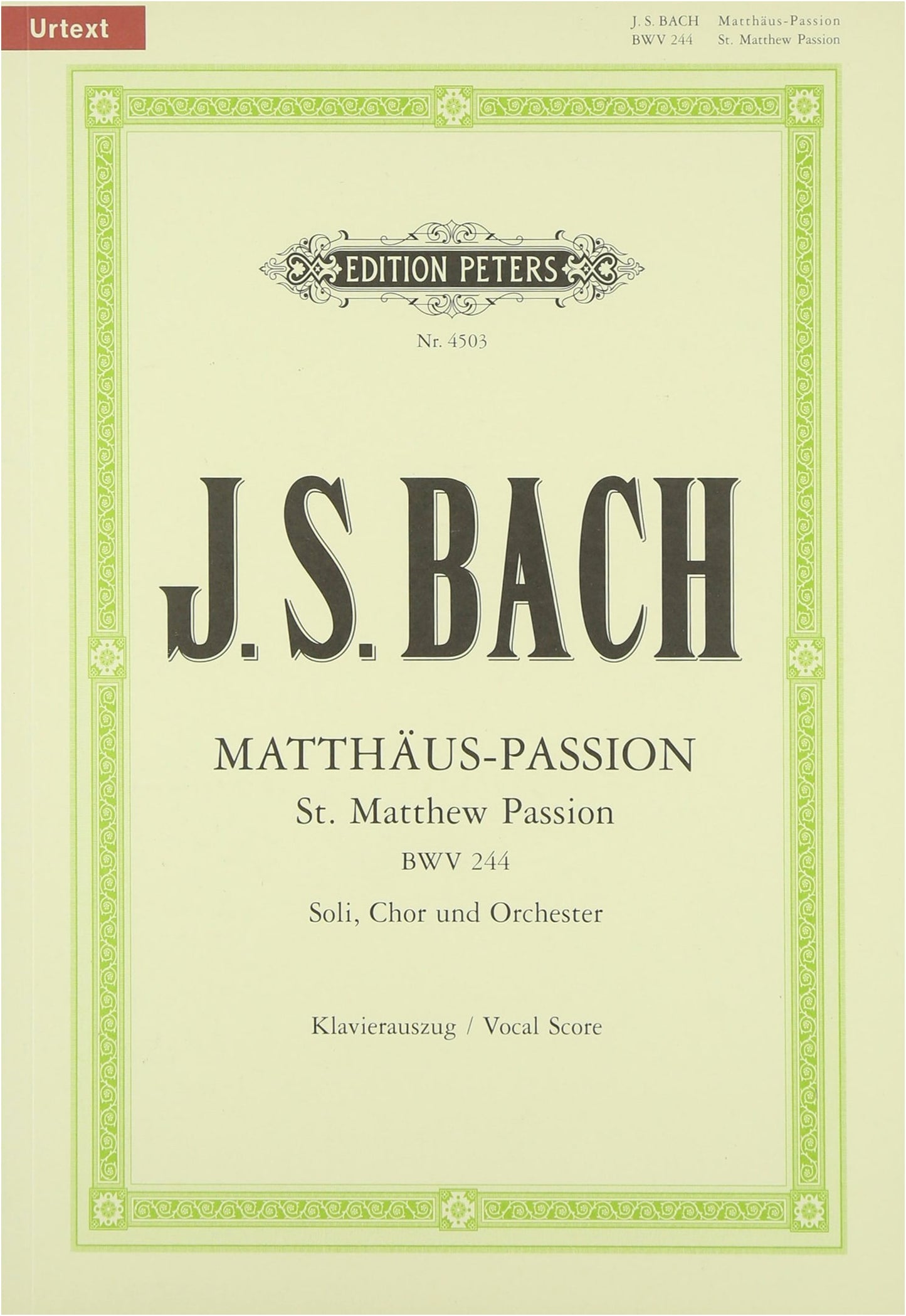 J.S. Bach: St. Matthew Passion BWV 244 (German Text) - Peters Edition Choral Work