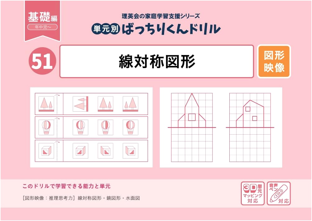 Batchiri-kun Drill: 51 Unit-Based Exercises on Line Symmetry (Basic Edition)