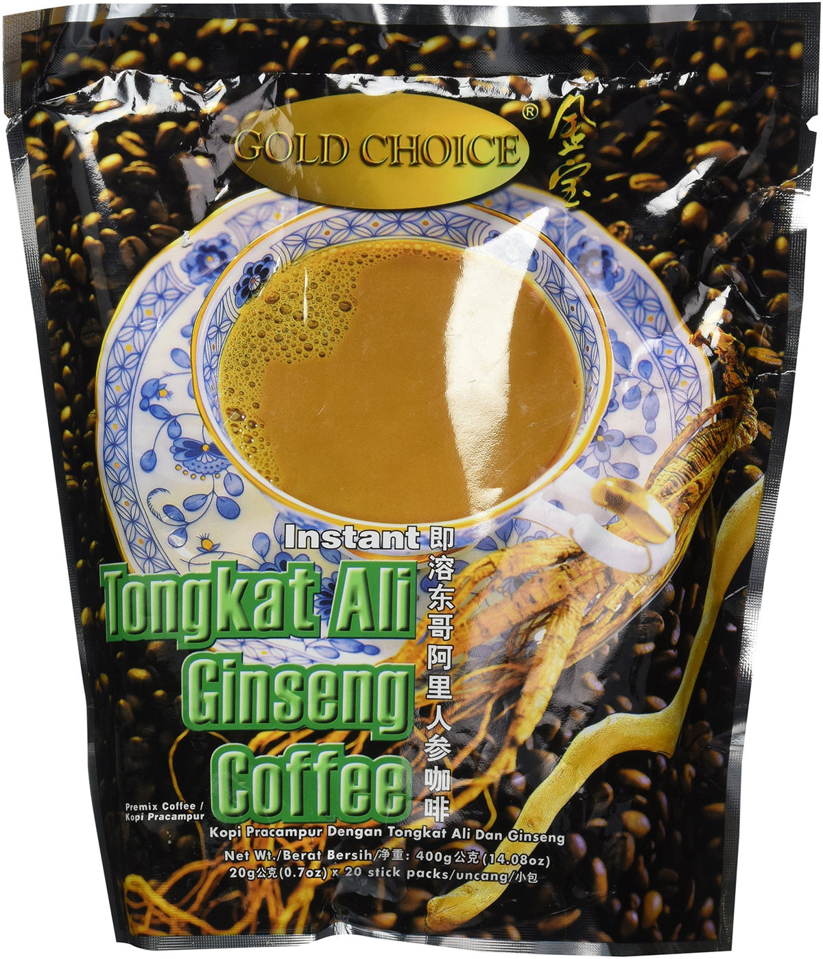Gold Choice Instant Tongkat Ali Ginseng Coffee, 0.63 Ounce (Pack of 18)