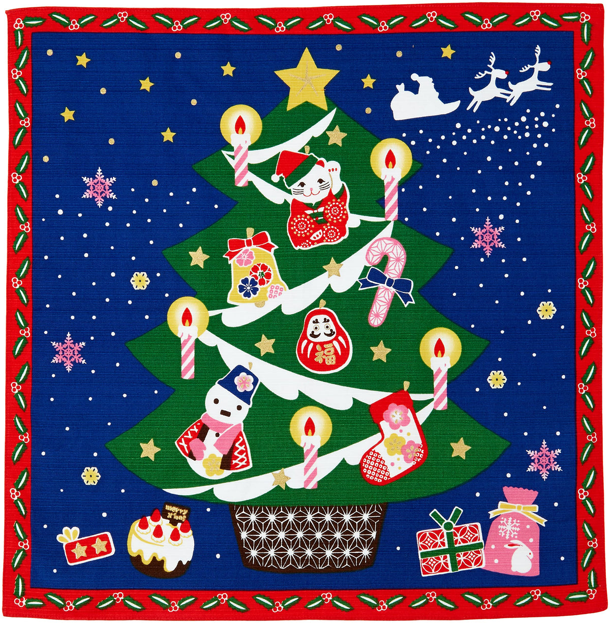 tamanoosanpo Japanese Wrap Cloth Furoshiki Maneki Neko Christmas