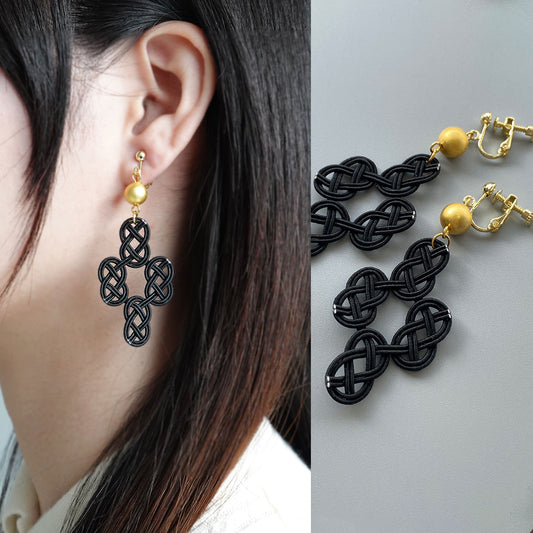 Haku Mizuhiki Hachi (Black) Earrings