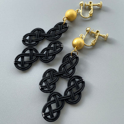 Haku Mizuhiki Hachi (Black) Earrings