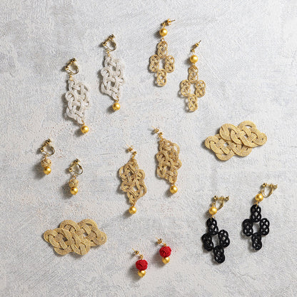 Haku Mizuhiki Tama (Red) Earrings