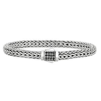 Phillip Gavriel Sterling Silver & Black Sapphire Spiga Wheat Woven Bracelet - 7.5 Inches