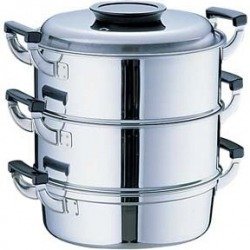 Kamikoshima Seisakusho AMS72273 Momojirushi Round Steamer, 10.6 inches (27 cm), 3 Tiers, 18-0 Stainless Steel, Japan