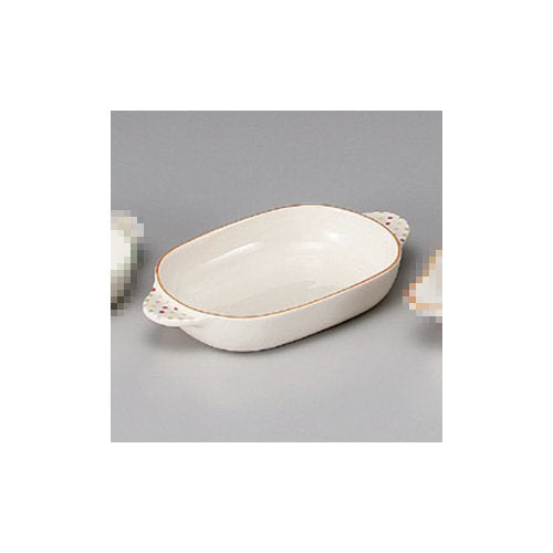 Heat Resistant Gratin Banko Ware Polka Dot Orange Line Gratin Dish [8.7 x 5.2 x 1.4 inches (22 x 13.2 x 3.5 cm)] Western Tableware, Restaurant, Hotel, Restaurant, Commercial