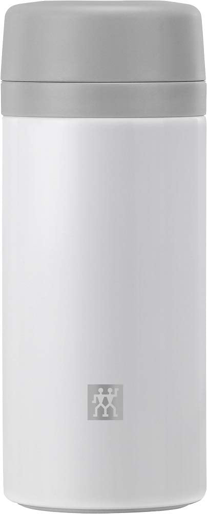 Zwilling Thermo Thermos Flask, Integrated Filter Insert, Vacuum Flask for Tea & Infused Water, Double Wall Insulation, 420 ml, Height: 17,2 cm, White