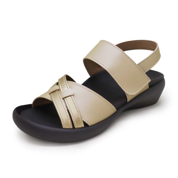 RegettaCanoe Women's Slingback Wedge Sandal, Champagne Gold, 22.0~22.5 cm 3E