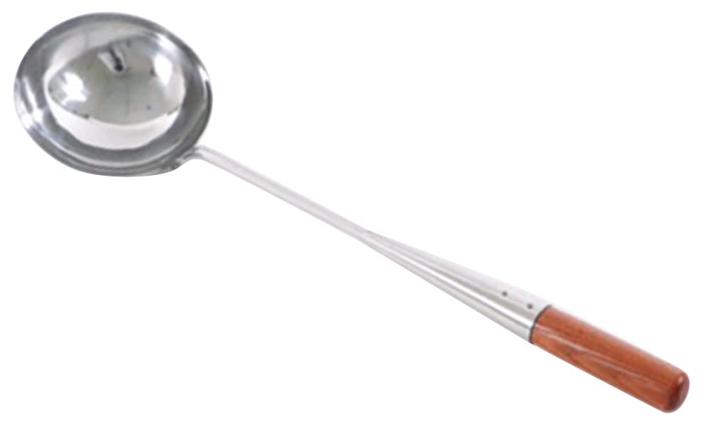 Kanda 050029 KD Ladle, Stainless Steel, Outer Diameter 5.1 x Handle Length 13.6 inches (34.5 cm), Large, Made in Japan, Wooden Handle, Commercial Use, Chinese