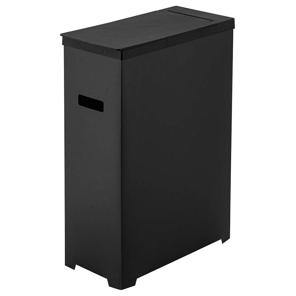 Yamazaki Industries 5204 Slim Trash Can with Lid, Black, Approx. W7.5 x D15.7 x H21.3 inches (19 x 40 x 54 cm), Tower, Foldable and Portable