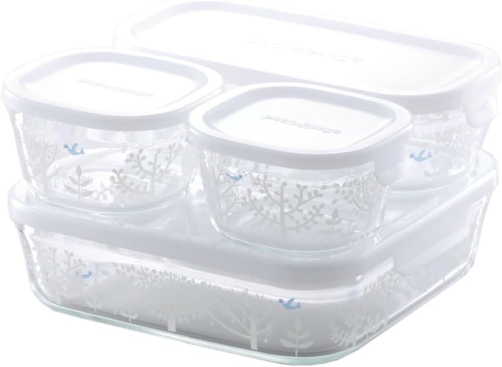 iwaki PS-PRNSNC41 Heat Resistant Glass Storage Container, Shinjikato, Petit Bois, Set of 4, Pack & Range