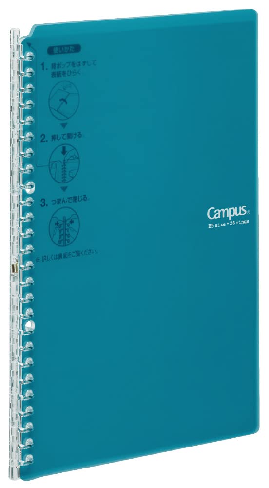 Kokuyo Smart Ring Binder, B5 Blue Green Binder Notebook, Up to 25 Sheets