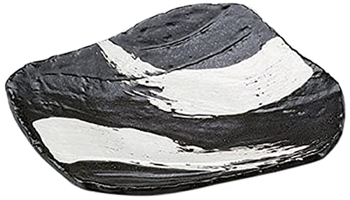 Set of 10 Pottery Plates, Black Charcoal White Brush Dish [8.3 x 6.7 x 1.4 inches (21 x 17 x 3.5 cm)] Mino Ware Restaurant Ryokan Japanese Tableware Restaurant Commercial Use