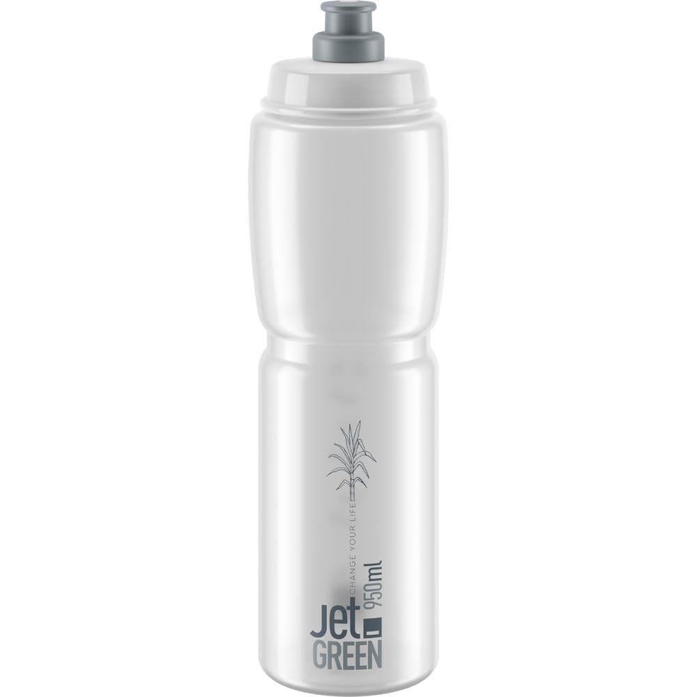 Elite Jet Green Water Bottle – 950ml – Clear with Grey Logo – High-Flow, Biodegradable, BPA-Free