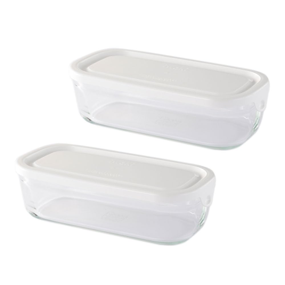 iwaki SKC3246-W2 Heat Resistant Glass Pack & Range Box, Half, White, 16.9 fl oz (500 ml), Set of 2, Long Square Pack, Set of 2