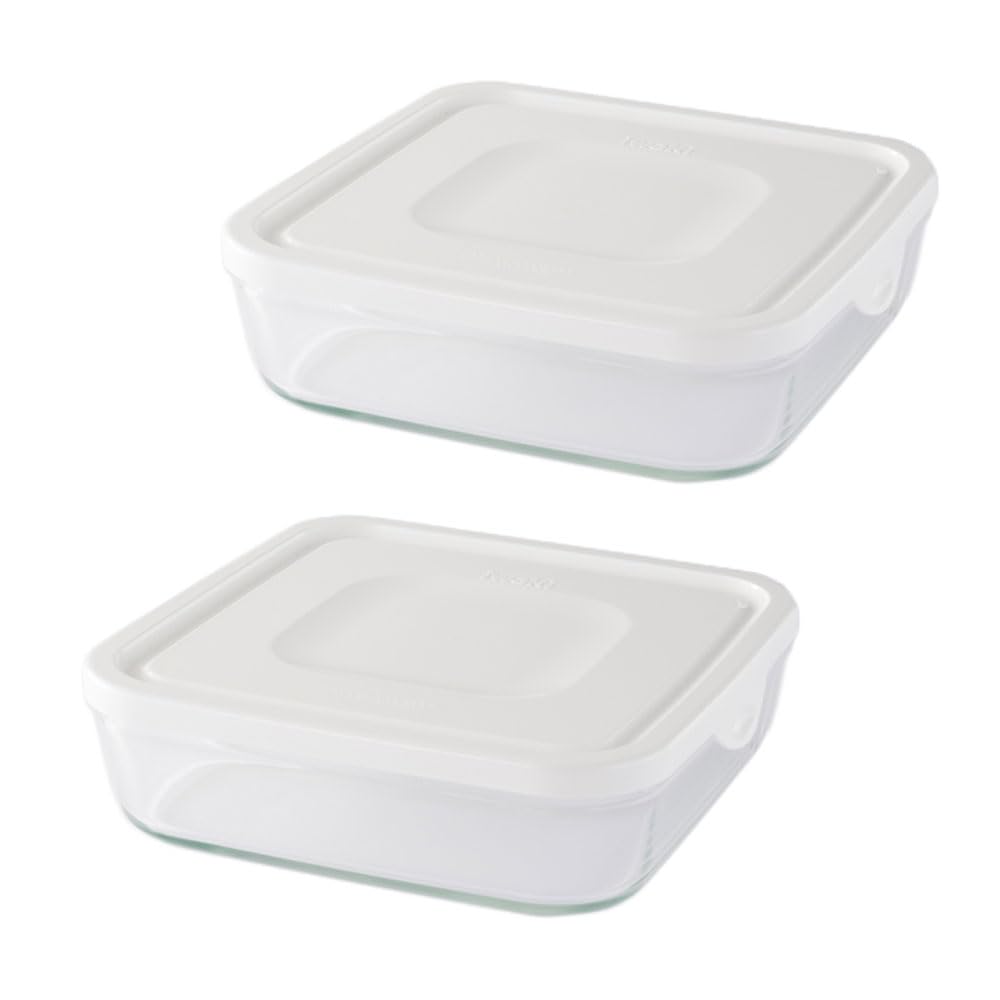 iwaki Heat Resistant Glass Pack & Range Box, Large, 2-Piece Set, White, 0.4 gal (1.2 L) Stacked Pack, Set of 2