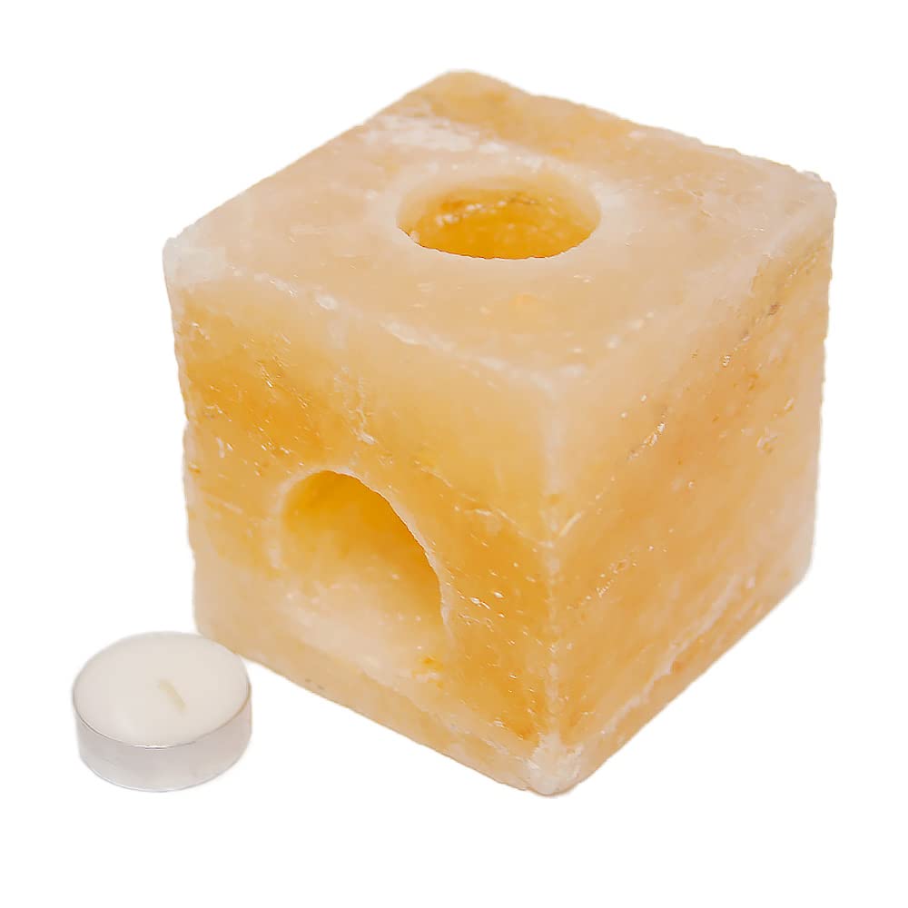 Umeken Honpo Rock Salt Holder, Candle Holder, Square Shape, Himalayan Rock Salt, Pink Salt, for Tea Lights, Lantern, Interior