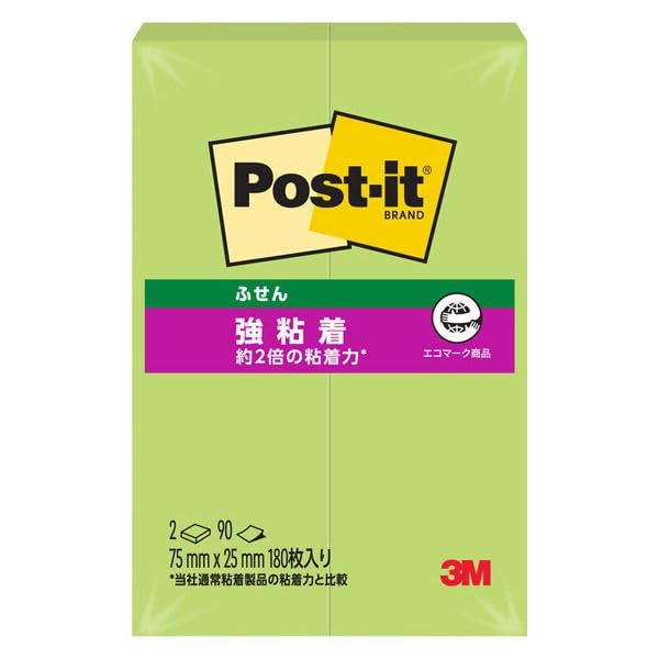 3M 500SS-LE Post-it Sticky Notes, Strong Adhesive, Thin, Light Green, 3.0 x 1.0 inches (75 x 25 mm), 90 Sheets x 2 Pads