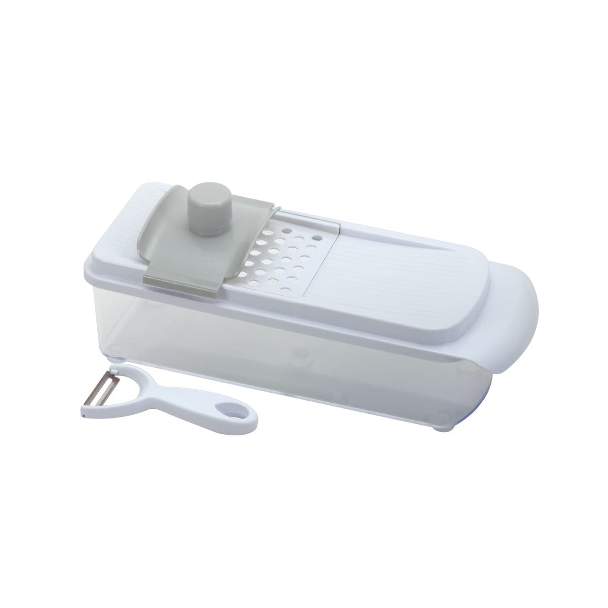 Pearl Metal Simplice C-1104 Grater Slicer, Julienne Vegetable Cooker Set, Container Included, Safety Holder, Peeler, Wide, 4 Plates, Simplice