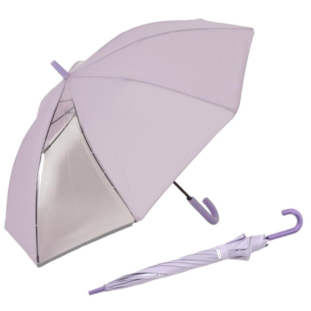 Ogawa Kids' Rain Umbrella, Linedrops with Round Tip, Solid Color, Reflective Tape Included, Front and Rear Transparent Window, Water Repellent, purple, 55cm