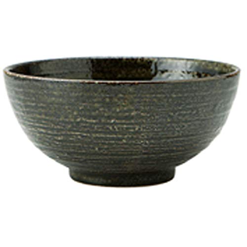 MINORU TOUKI KuroOribe grained 5.8 Sunmarudonburi black ƒÓ17.3~8.2cm mino ware φ6.92×H3.28in