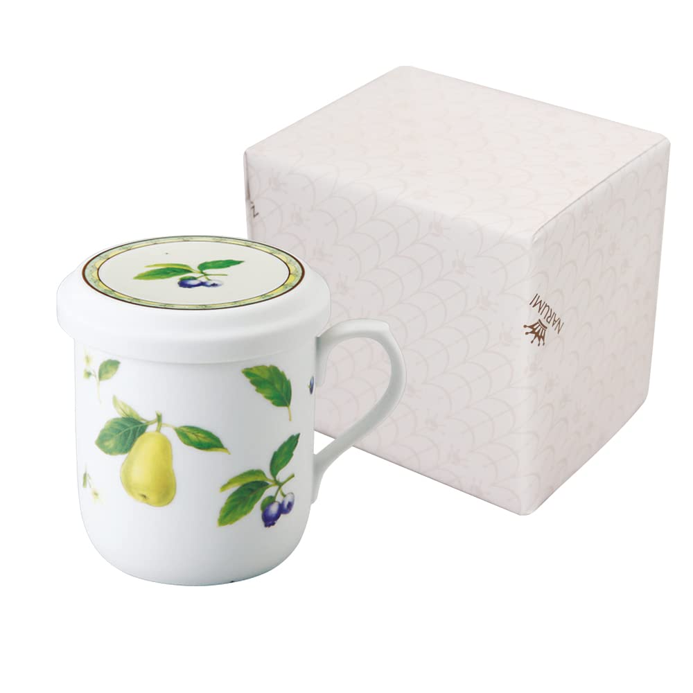 Narumi 40978-32930AZ Mug with Lid, Fruit, 9.4 fl oz (290 cc), Pear Pattern, Tea Strainer, Mug with Lid, Wedding Gift, Mother's Day Gift, Microwave Warming, Made in Japan, Gift Box Included, Wrapped