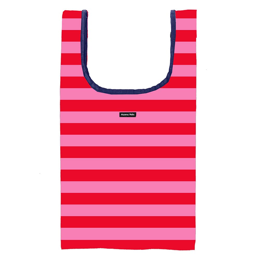 ハンナフラ (Hanna Hula) Large Capacity Portable Tote Bag, Border Red, Foldable, Large Capacity