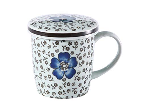 Nishida 120022 Mug with Lid (Blue Camellia) 13.5 fl oz (400 ml), Cup/Cup/Japanese Tableware