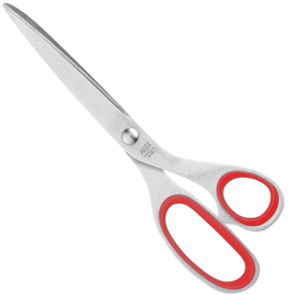 ALLEX Japanese Office Scissors 7.8" - Extra Large All-Purpose Scissors for Desk, Home, and School Use, All-Metal Japanese Stainless Steel Design - Red - Made in Japan